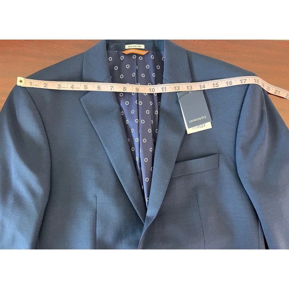 NWT Crown & Ivy Mens Blue 4-Way Flex Stretch Two Button Suit Jacket Blazer 40R